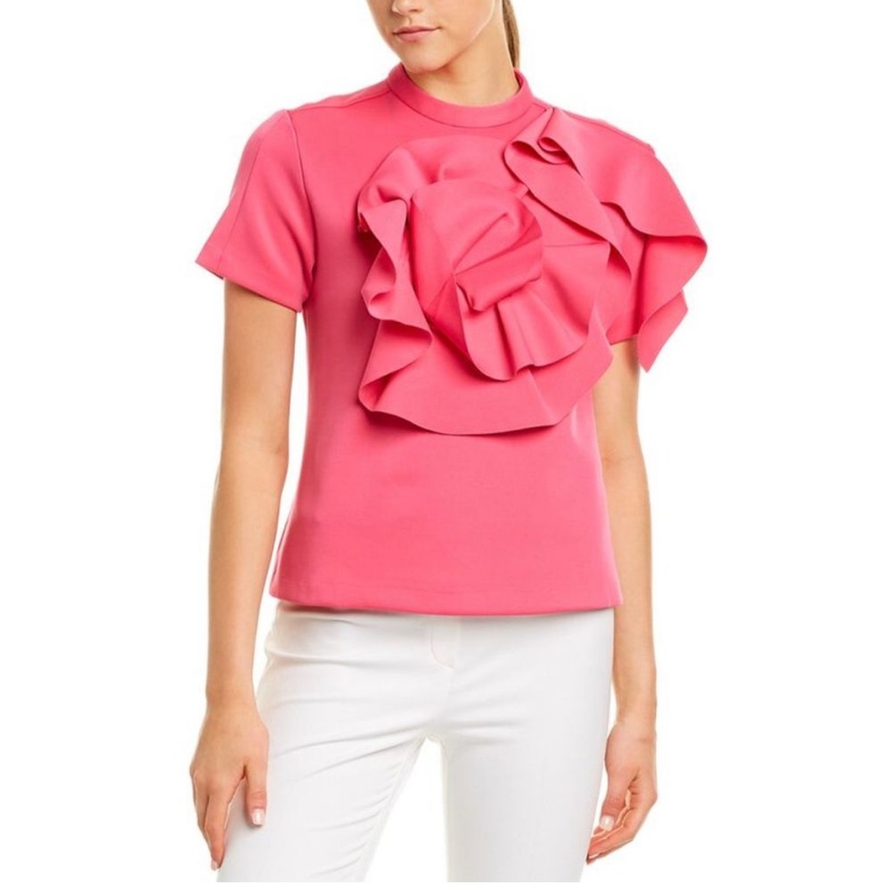 Gracia Flower Pleated Fuchsia top